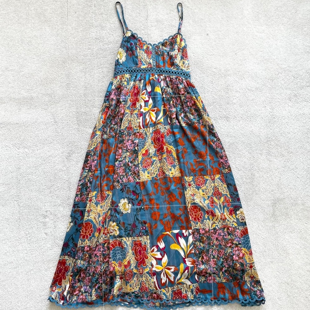 STELLAH NY FLORAL PATCH CAMI MIDI DRESS SIZE XS BOHO CHIC DATE FEMININE - Picture 13 of 13